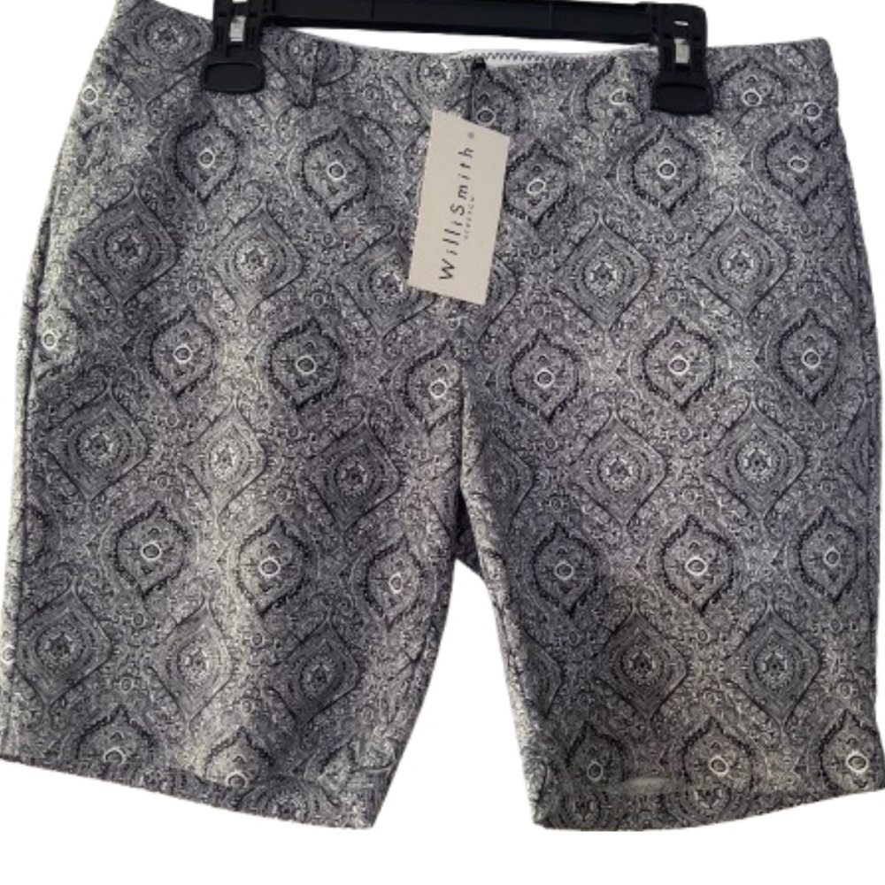 NEW Willi Smith Bermuda Shorts Black White Print Luxe Paisley Soft Cotton Size12